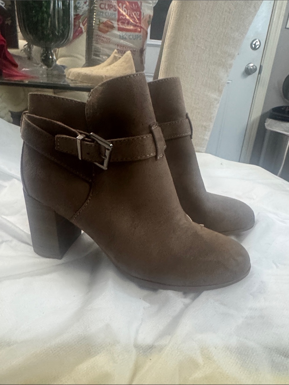 Merona Brown Suede Ankle Booties with Side Buckle